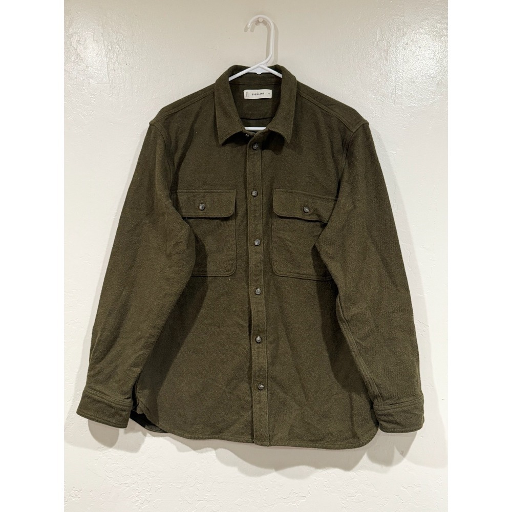 Everlane Mens Organic Cotton Heavyweight Flannel Overshirt Fatigue Green XL - Picture 2 of 10